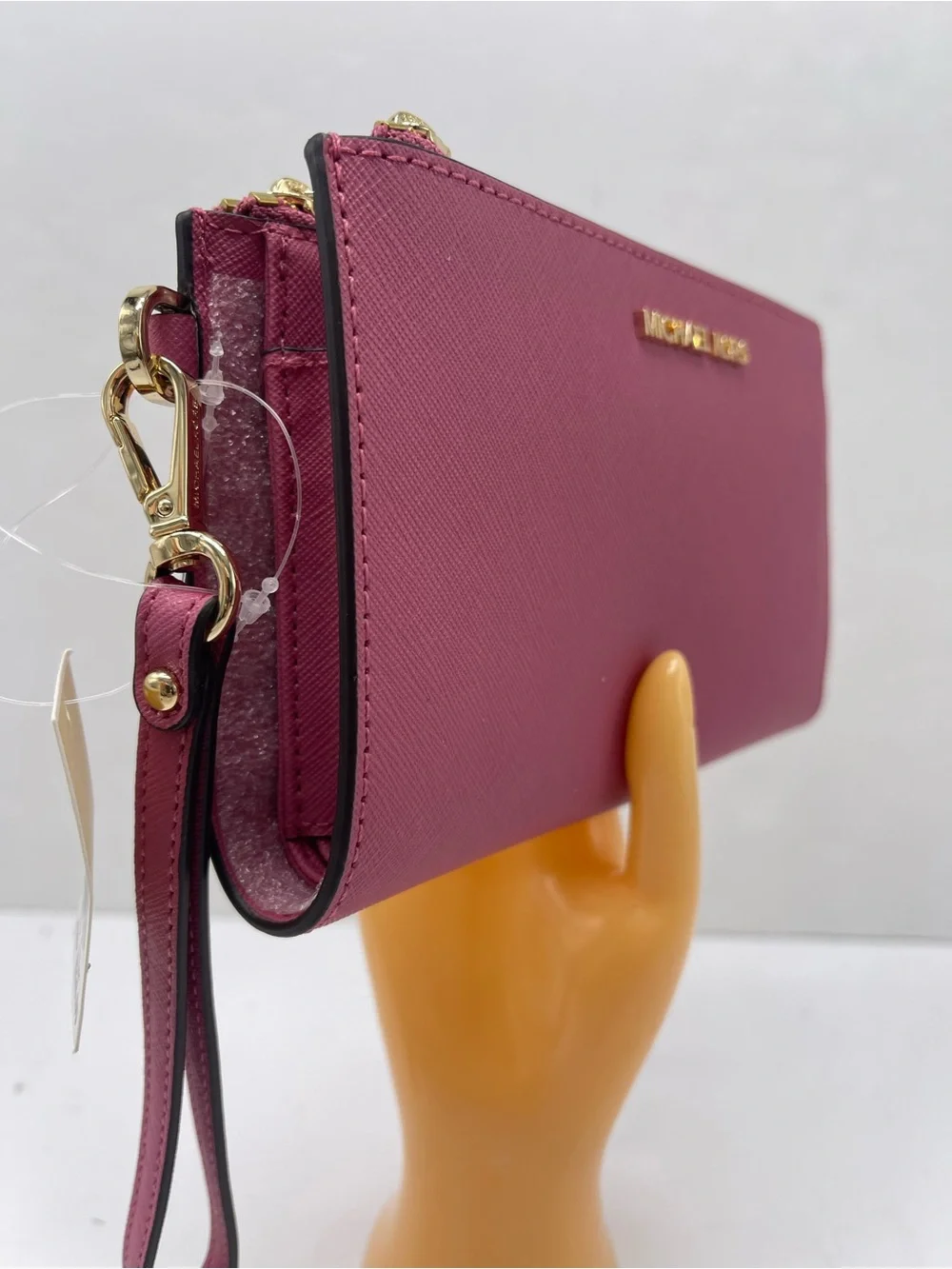 MICHAEL KORS JST Lg Double Zip Leather Wristlet Wallet Phone Holder  Rosewood